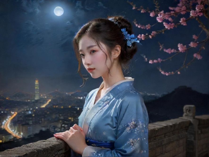 广州夜景下的休闲街区，灯光璀璨，人潮涌动。