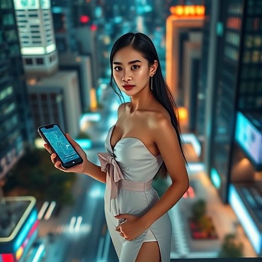 手机屏幕上显示着休闲娱乐场所的导航信息,背景是璀璨的城市夜景