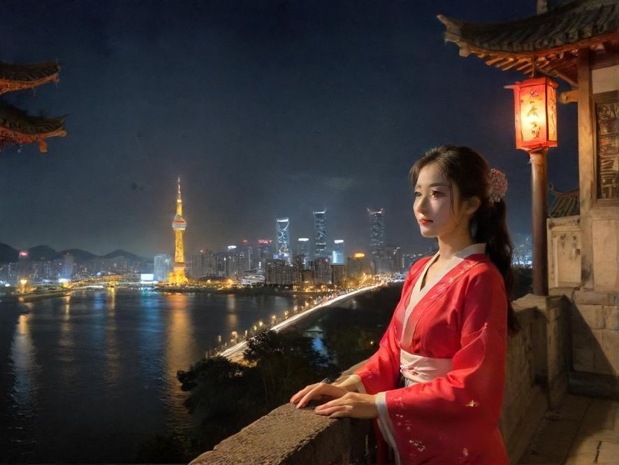 城市夜景下的会所入口，霓虹灯光闪烁