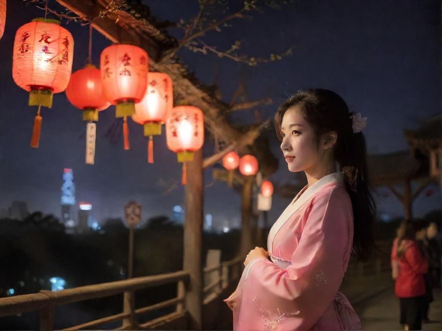 广州夜景下的城市街道