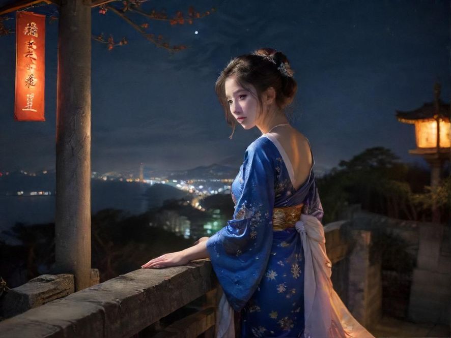 广佛夜生活场景,城市霓虹灯光在街道上形成动感模糊的赛博朋克风格。