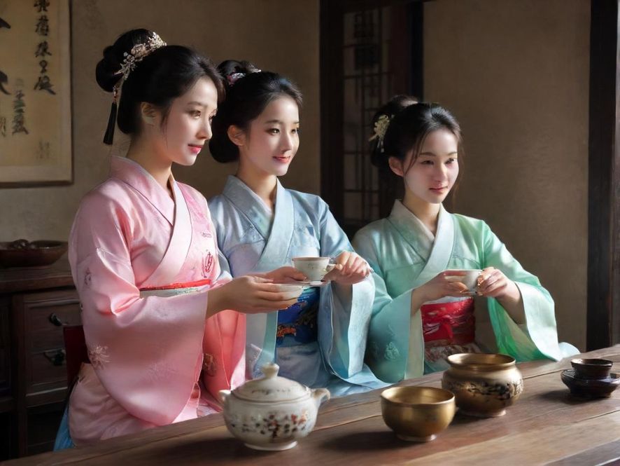 精致中式茶具在私密包间内