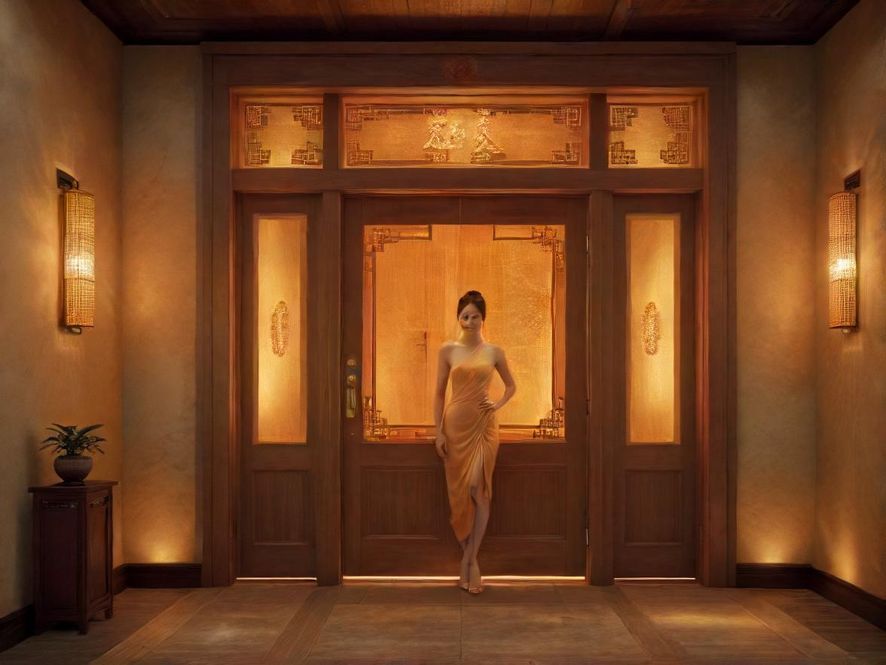 广州一家桑拿会所的入口,门头亮着温馨的灯光