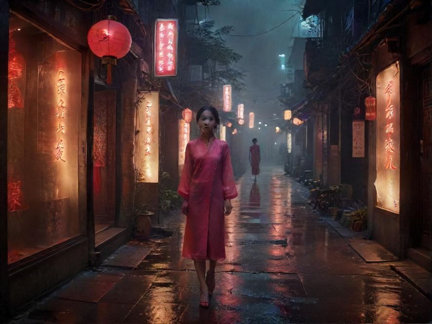 广州夜色下的神秘巷口