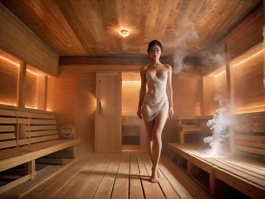 蒸汽弥漫的现代桑拿房