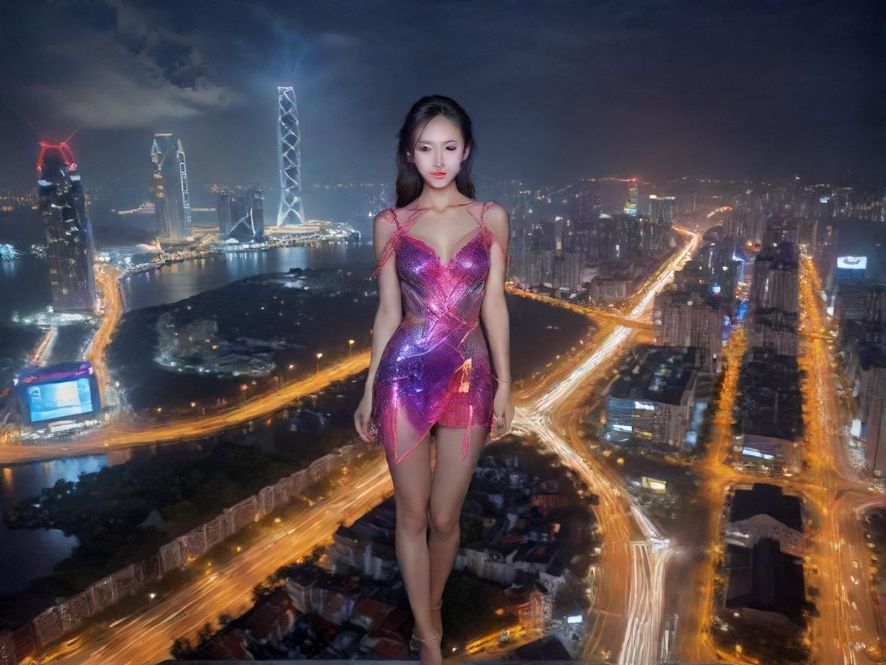 珠海夜色下的璀璨灯光