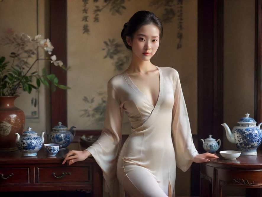 广州高端喝茶茶艺师艺术照示意