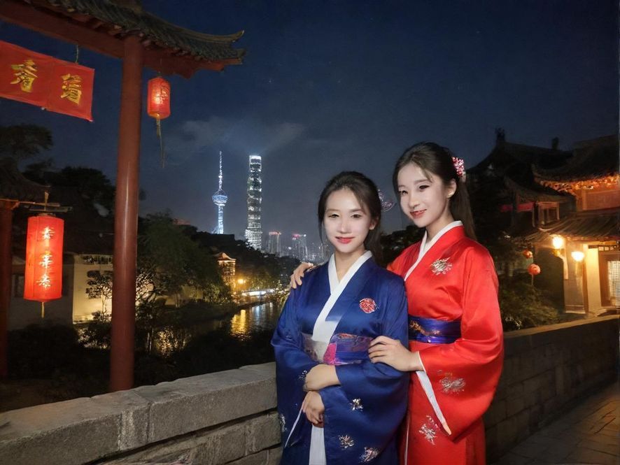 俯视角度的深圳城市夜景，高楼林立，霓虹灯闪烁，充满都市感和神秘感。