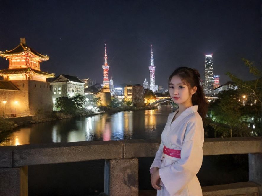 广州繁华的夜景街头,霓虹灯闪烁