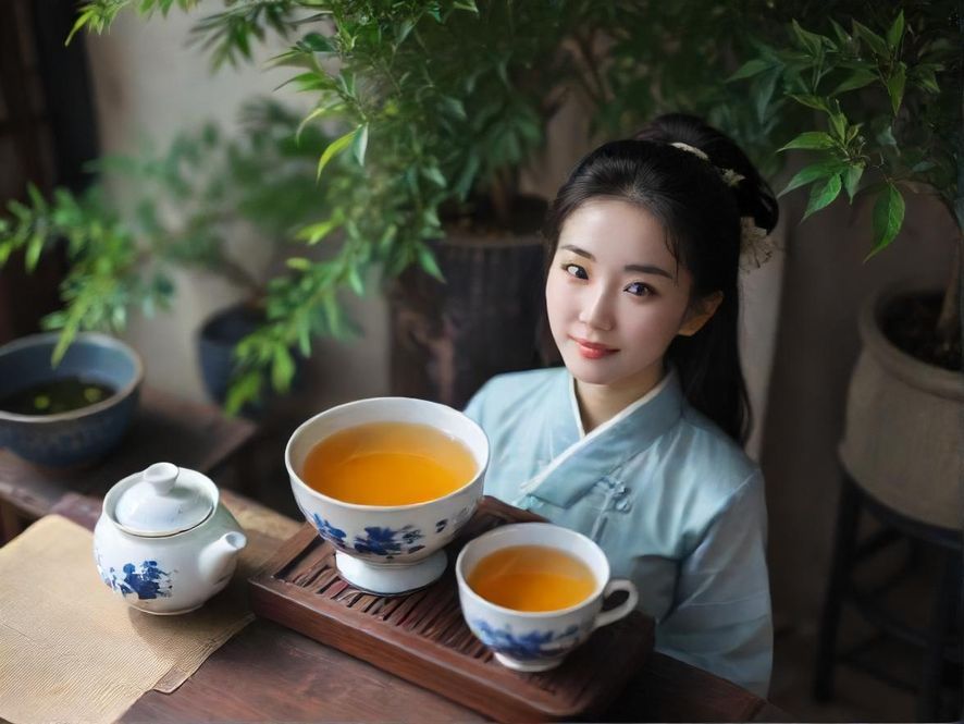 一位女士在宁静茶室中品茶,享受片刻的宁静与放松。