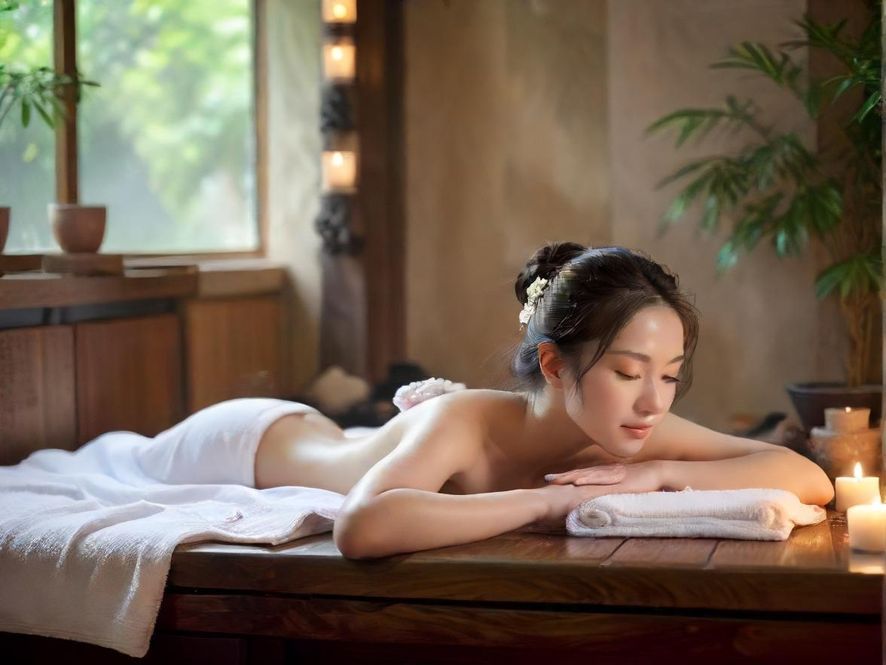 专业按摩师轻柔按摩手法特写,在暖色调灯光下提供舒适SPA服务,尽享身心放松