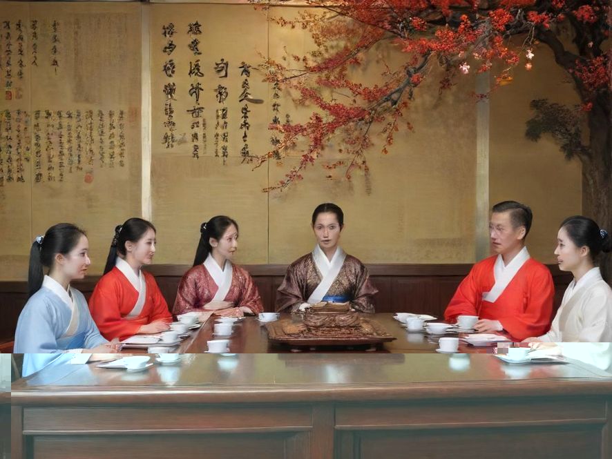 一张特写照片,展示了在一个私密会所内,桌上摆放着精致的糕点、一杯冒着热气的香茗,背景虚化,营造出温馨舒适的氛围。